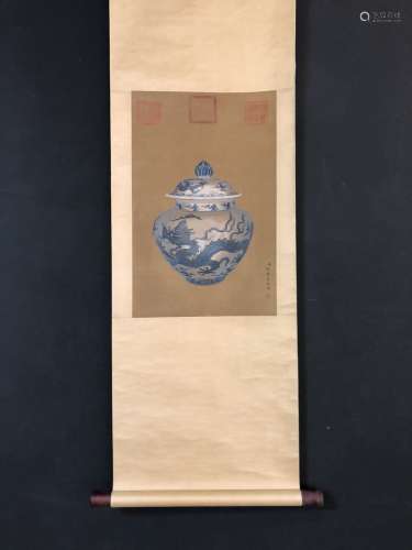 A Chinese Vertical Axis Painting Of Porcelain With Mark