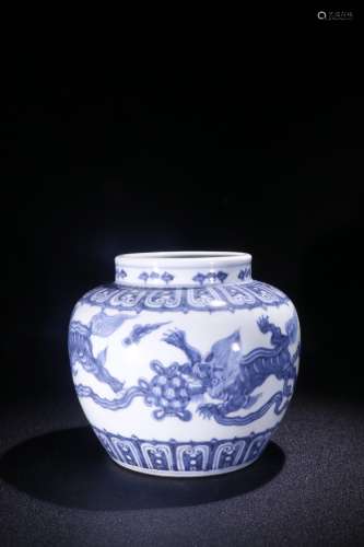 A Chinese Blue And White Vase Of Lion Patterns
