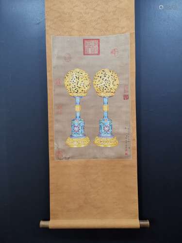 A Chinese Vertical Axis Painting Of Porcelain With Mark