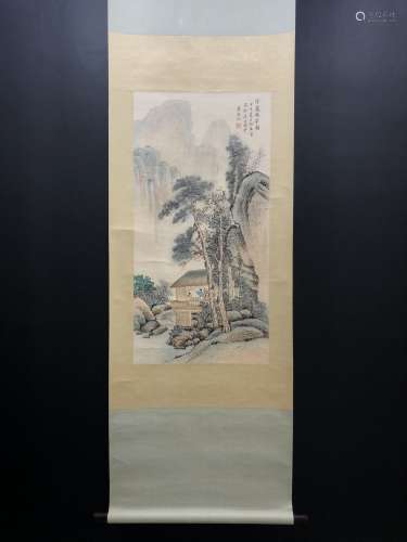 A Chinese Vertical Axis Painting Of Landscape With Mark