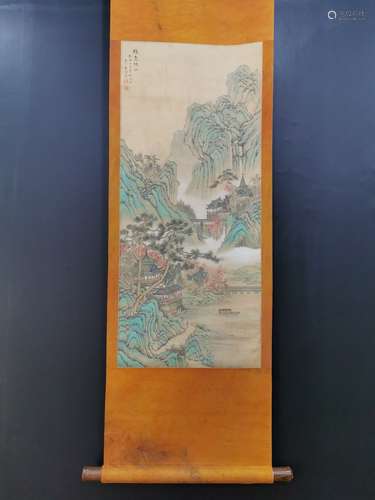 A Chinese Vertical Axis Painting Of Landscape With Mark