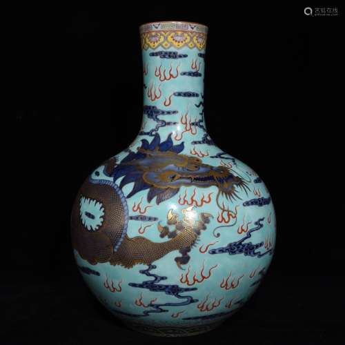A Chinese Blue And White Famille Bottle Vase Of Dragon Pattern