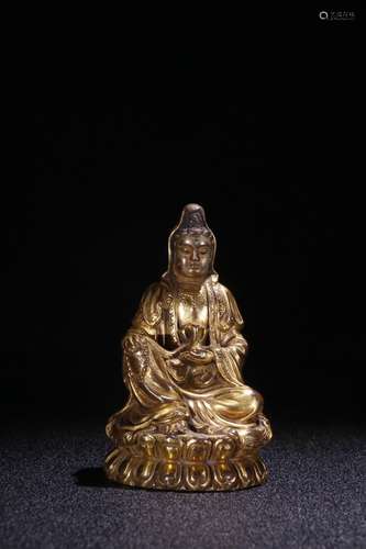 A Chinese Gilt Bronze Guanyin Statue