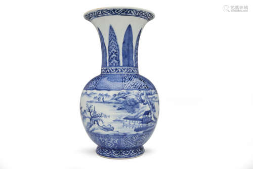 OGAWA BUNSAI LINEAGE A porcelain trumpet vase decorated in Chinese style Showa era (1926–1989), before 1973