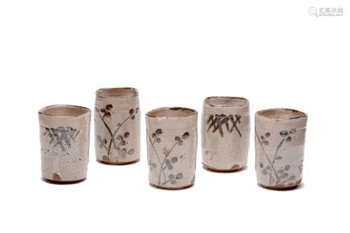 a Set of five stoneware mukozuke (food vessels) Karatsu ware, E-Garatsu (Painted Karatsu) type Momoyama (1573-1615) or Edo (1615-1868) period, early 17th century
