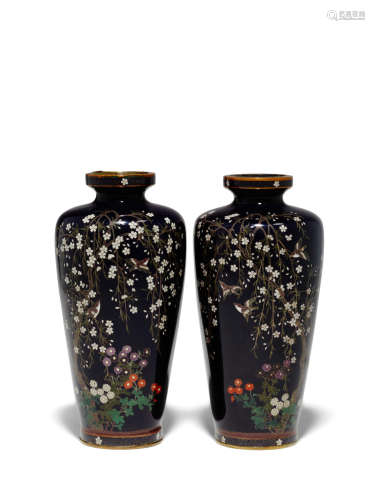 Hayashi Chuzo (active circa 1900) A pair of cloisonné-enamel vases Meiji era (1868-1912), circa 1900
