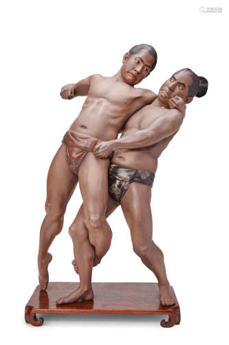 A pair of iki ningyo (living dolls) of sumo wrestlers Meiji era (1868-1912), circa 1890