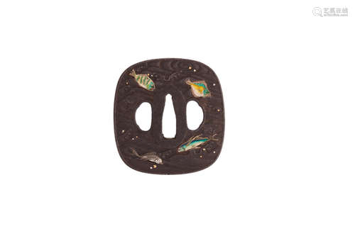 An iron and cloisonné-enamel tsuba Edo period (1615-1868), 19th century