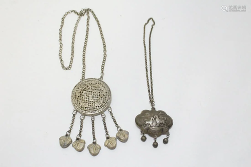 2 Chinese silverplate ornament with necklace