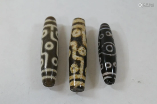 3 Chinese dzi bead style beads