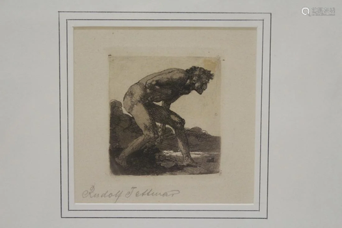 Very rare 19th c. aquatint etching by Rudolf Jett…