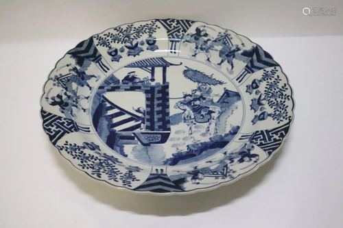 A large Chinese blue and white charger