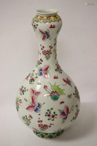 Chinese famille rose garlic top porcelain vase