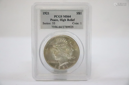 1921 peace dollar, PCGS MS64