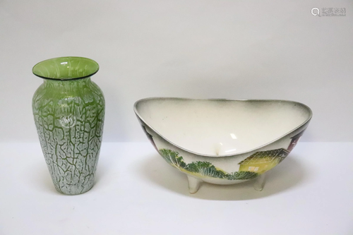 A Sascha Brastoff bowl, and a modern glass vase