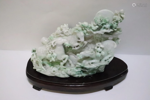 Chinese apple green jade carved large boulder