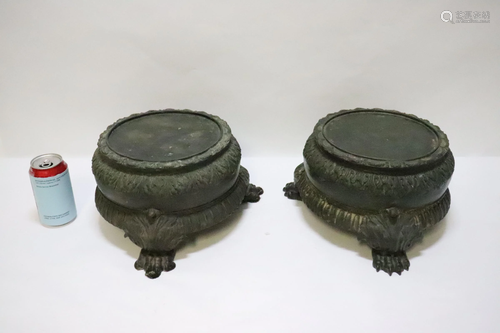 Very unusual pair Chinese bronze stands