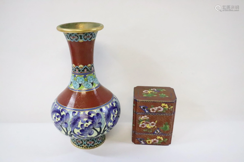 Chinese cloisonne vase and a stackable box