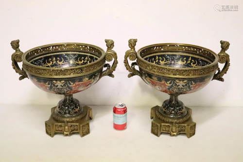 Pair large porcelain bowls with bronze ormolu