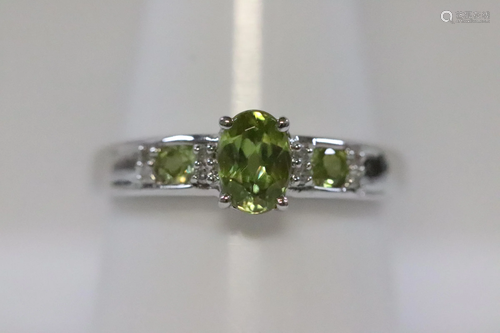 14K W/G ring set w/ green stones & diamonds