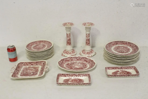 Lot of Red Mason's plates & pr candle holders