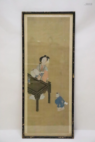 Antique Chinese framed watercolor on silk