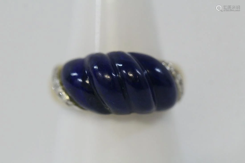 14K Y/G lapis ring accented by small diamonds