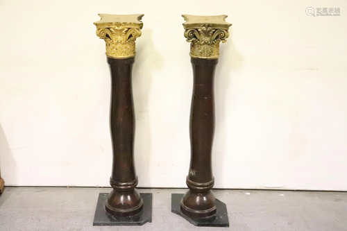 2 antique pedestal stands, marble damages