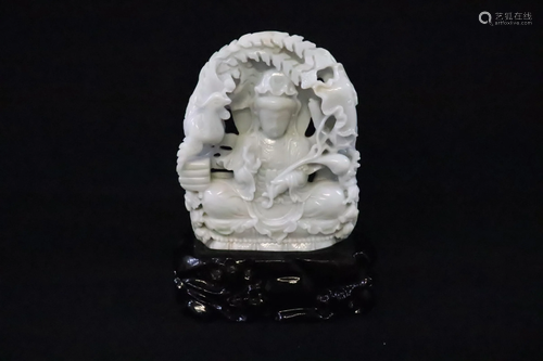 Chinese light apple green jadeite carved Buddha