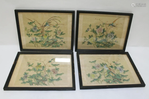 Set of 4 Chinese antique watercolor on silk