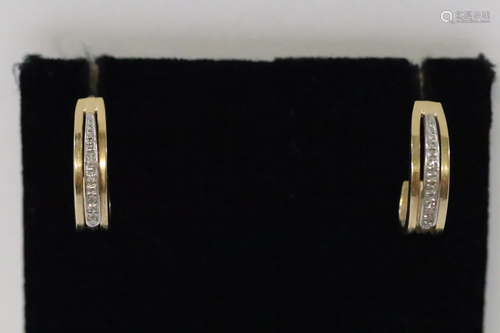 Pair 14K hoop diamond earrings