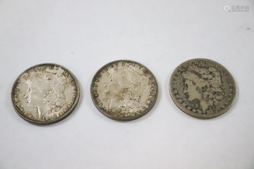 3 Morgan silver dollars; 1880, 1887(2)