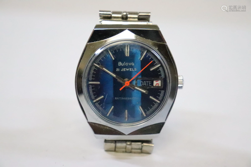 Bulova 21-jewel blue face man's wrist watch