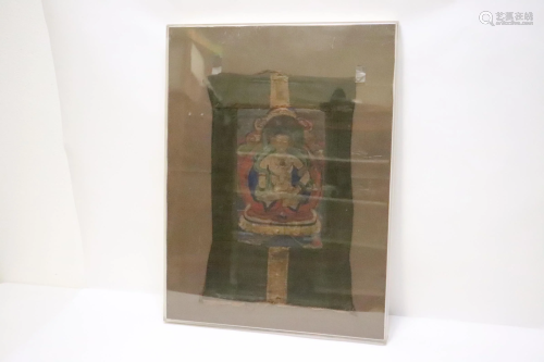 18th/19th c. Tibetan thangka in Lucite display case
