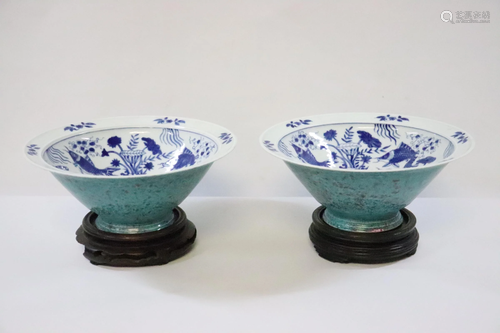 Pair Chinese blue and white porcelain bowls