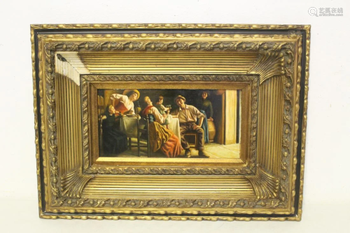 19th/20th c. oil on panel painting with gilt frame