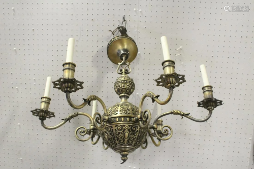 A very fancy 6-light bronze chandelier