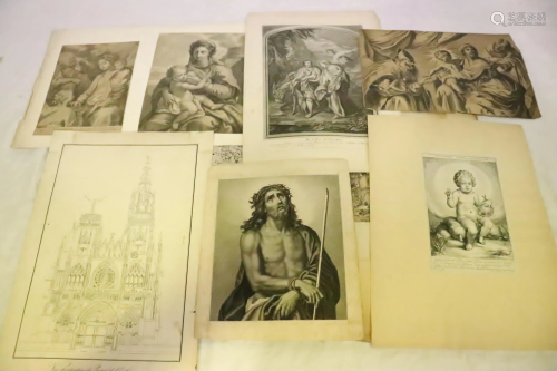 Lot of antique religious etching, prints