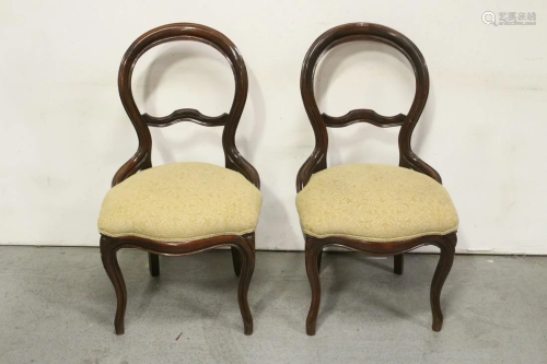 Pair fine Victorian walnut balloon back chairs