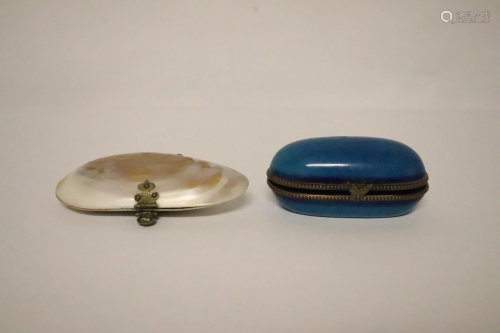 Victorian MOP trinket box and a French enamel box