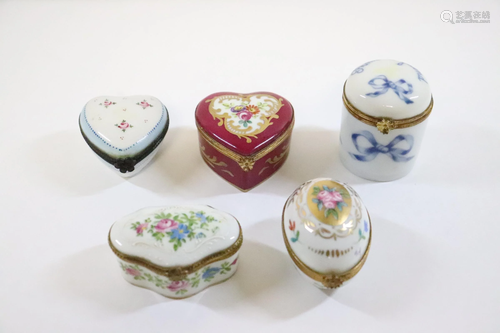 5 framed hand painted Limoge trinket boxes