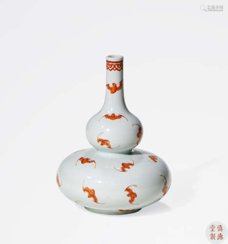 清 道光 矾红鸿福纹葫芦瓶