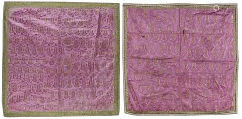 TWO QAJAR PURPLE SILK PANELS, PERSIA