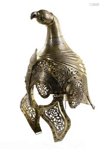 A GILT AND SILVER INLAID BRONZE MAMLUK STYLE HELME…