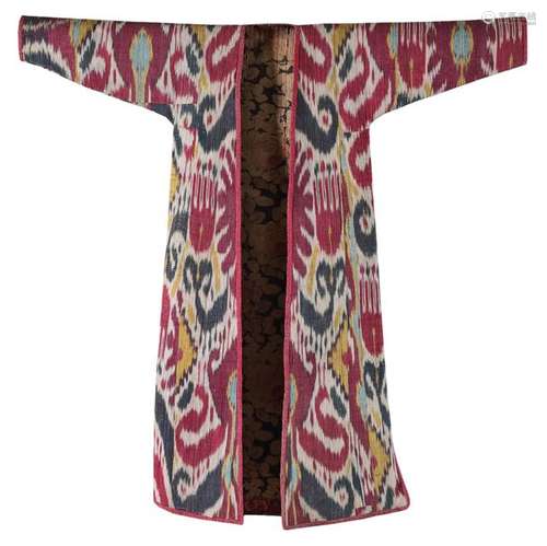 AN IKAT COAT WITH SILK AND VELVET, UZBEKISTAN,19TH…