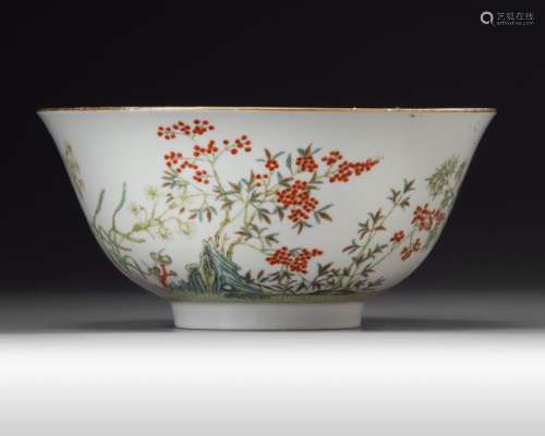 A CHINESE FAMILLE ROSE 'FLOWER AND LINGZHI' BOWL, …