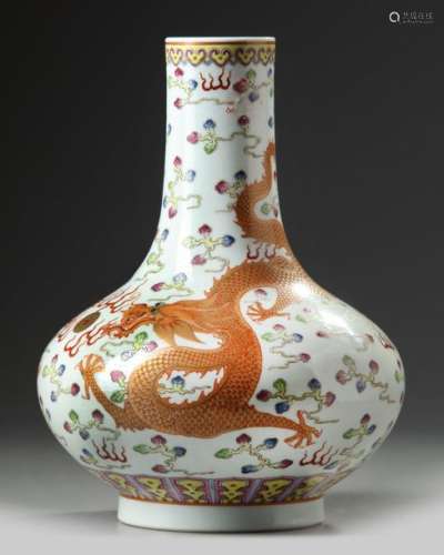 A CHINESE FAMILLE ROSE 'DRAGON' BOTTLE VASE, 19TH …