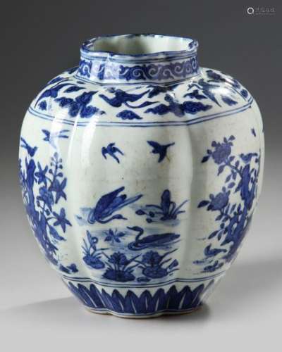 A CHINESE BLUE AND WHITE LOBED JAR, QING DYNASTY (…