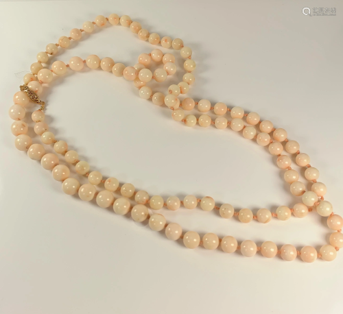 14k Gold Angel Skin Coral Bead Necklace