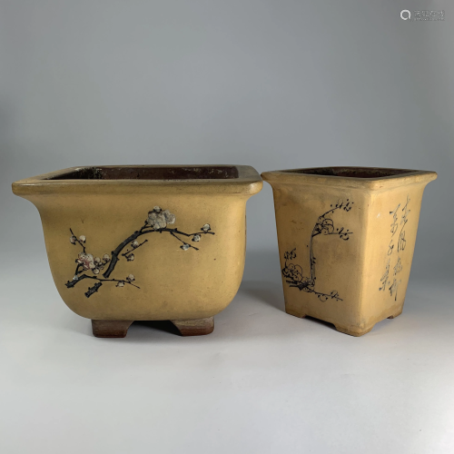 A Chinese 1950s Set of Two Yixing Planters